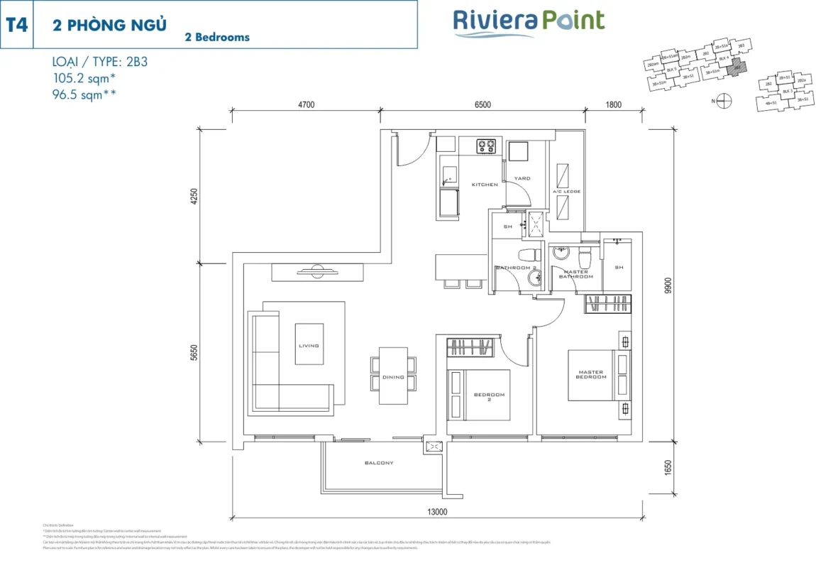 Mặt Bằng The View Riviera Point – Layout T6, T7, T8 Chi Tiết 3 Thiết kế 2 Phòng ngủ tòa The View - Riviera Point Quận 7