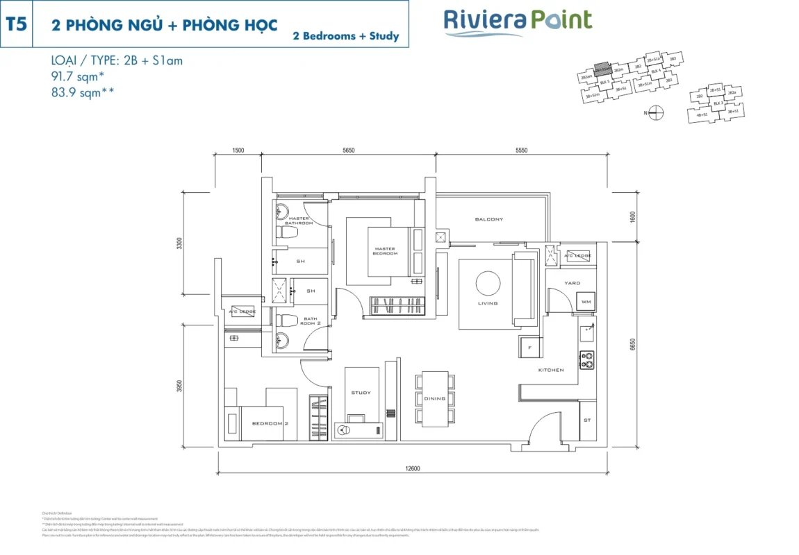 Mặt Bằng The View Riviera Point – Layout T6, T7, T8 Chi Tiết 6 Thiết kế 2 Phòng ngủ tòa The View - Riviera Point Quận 7