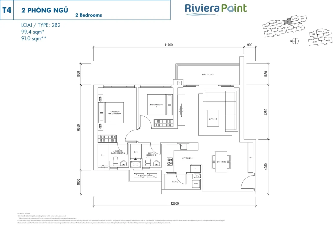 Mặt Bằng The View Riviera Point – Layout T6, T7, T8 Chi Tiết 9 Thiết kế 2 Phòng ngủ tòa The View - Riviera Point Quận 7