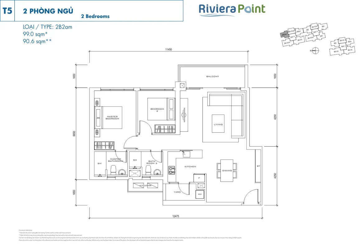 Mặt Bằng The View Riviera Point – Layout T6, T7, T8 Chi Tiết 11 Thiết kế 2 Phòng ngủ tòa The View - Riviera Point Quận 7
