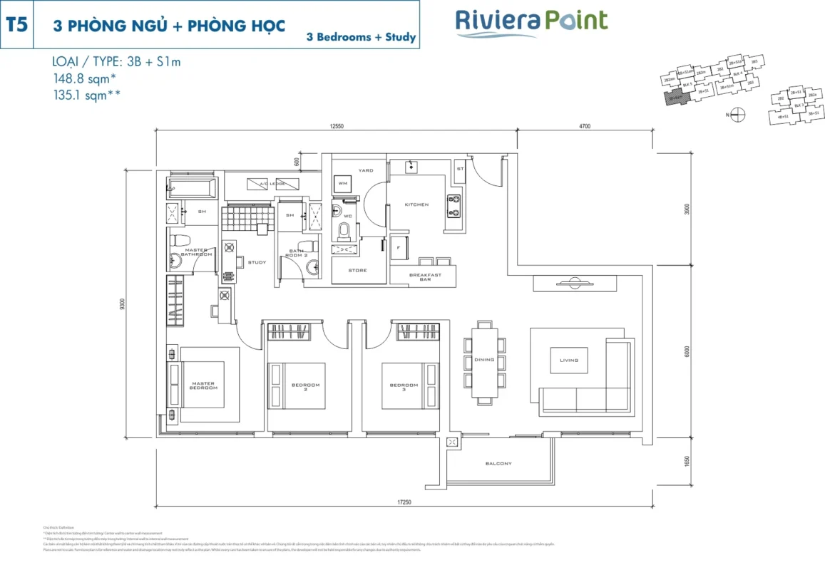 Mặt Bằng The View Riviera Point – Layout T6, T7, T8 Chi Tiết 13 Thiết kế 3 Phòng ngủ tòa The View - Riviera Point Quận 7