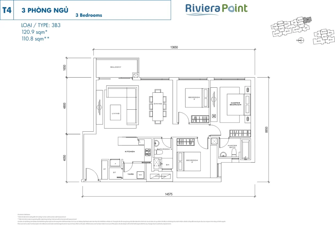 Mặt Bằng The View Riviera Point – Layout T6, T7, T8 Chi Tiết 12 Thiết kế 3 Phòng ngủ tòa The View - Riviera Point Quận 7