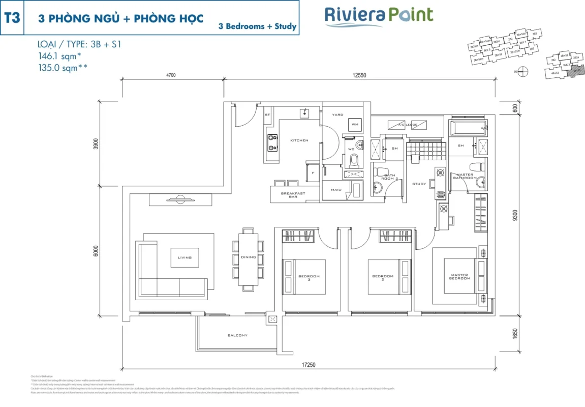Mặt Bằng The View Riviera Point – Layout T6, T7, T8 Chi Tiết 14 Thiết kế 3 Phòng ngủ tòa The View - Riviera Point Quận 7