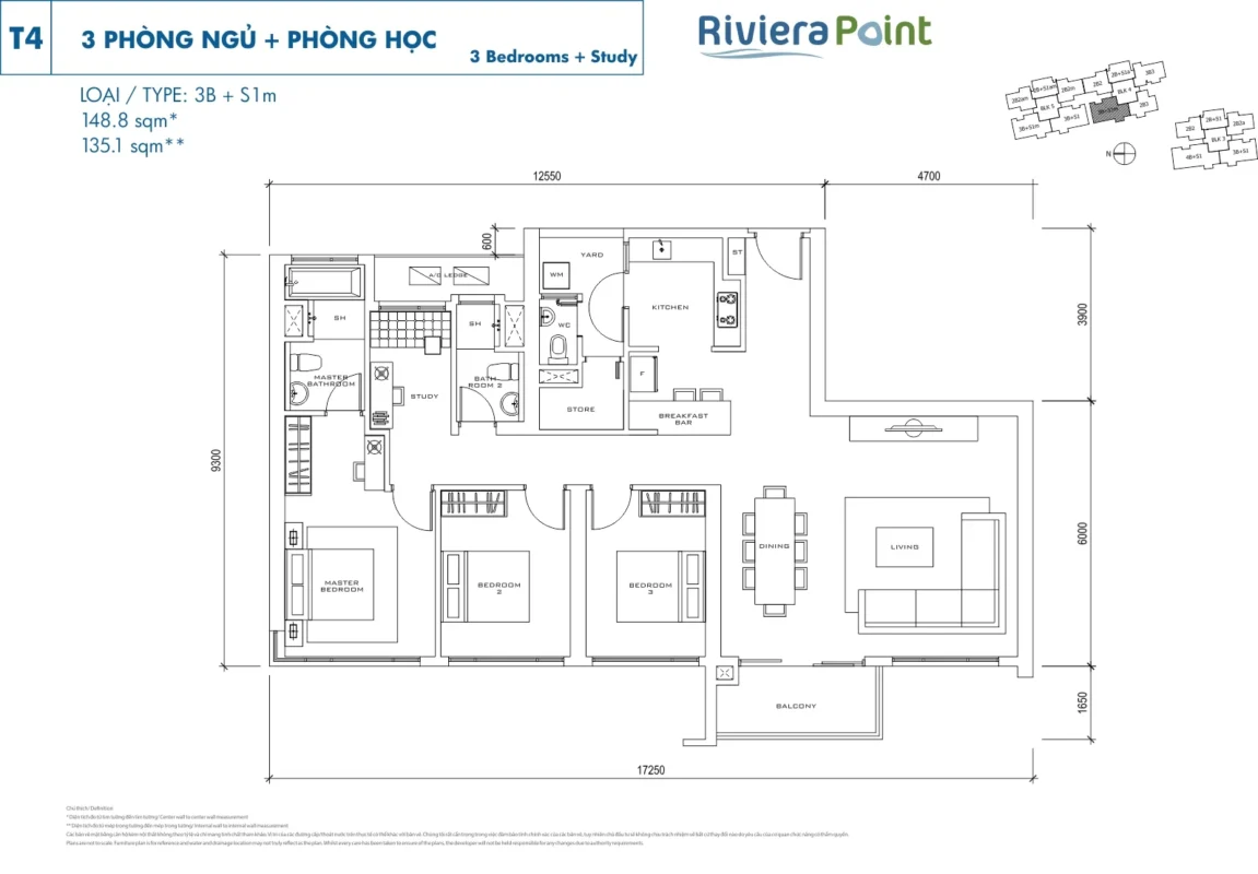 Mặt Bằng The View Riviera Point – Layout T6, T7, T8 Chi Tiết 15 Thiết kế 3 Phòng ngủ tòa The View - Riviera Point Quận 7